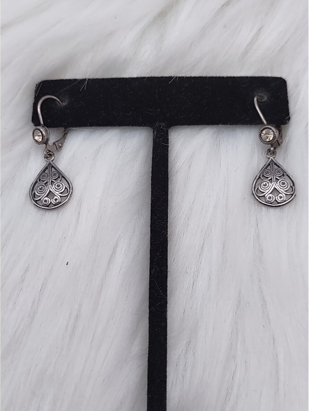 VTG Sterling Silver 925 Yellow Stone Filigree Drop Earrings